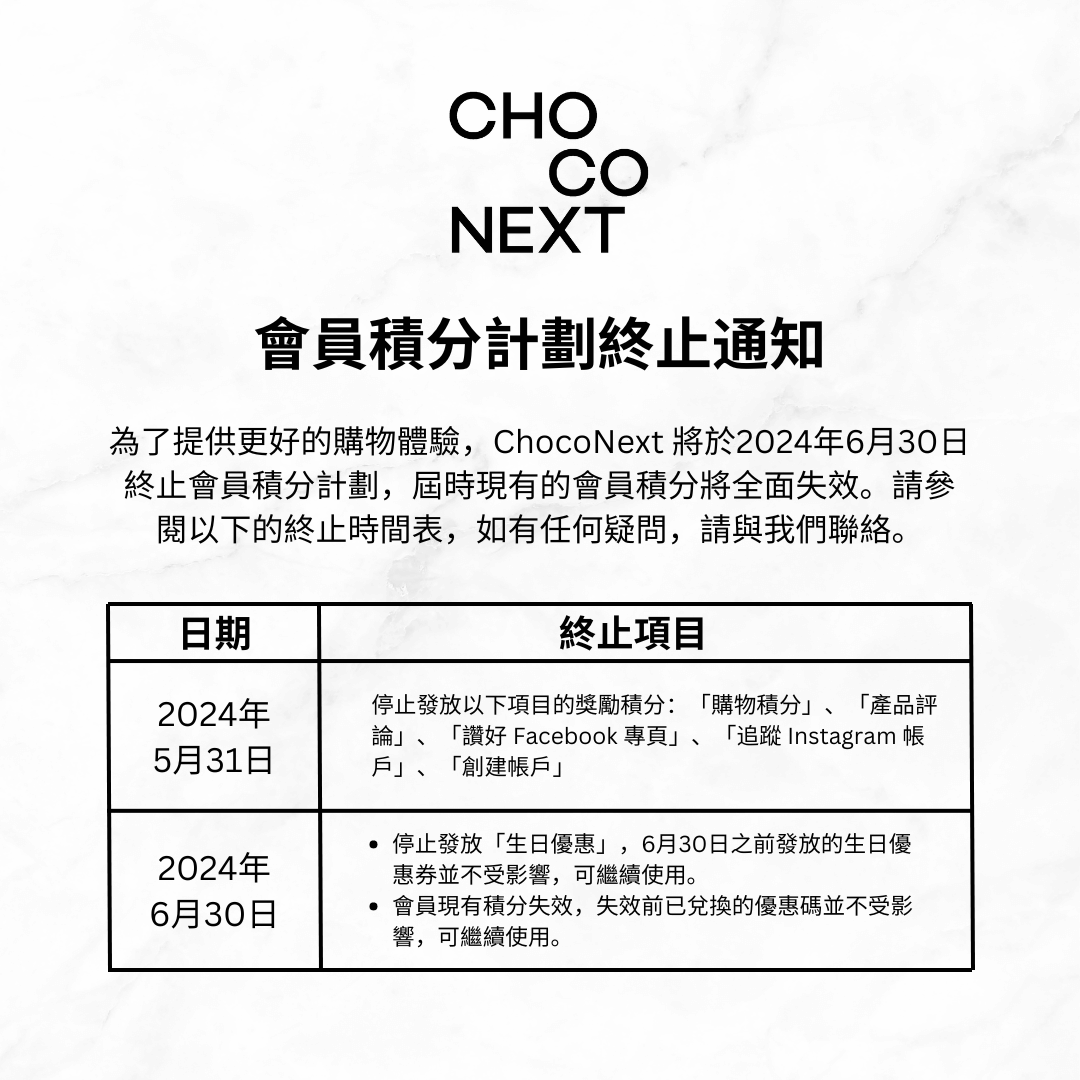 會員積分計劃終止通知